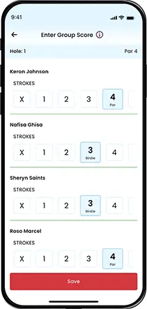 Hole by hole live scoring screen