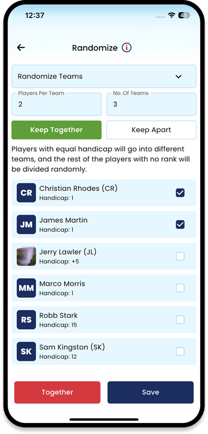 Golf pairings randomizer illustration